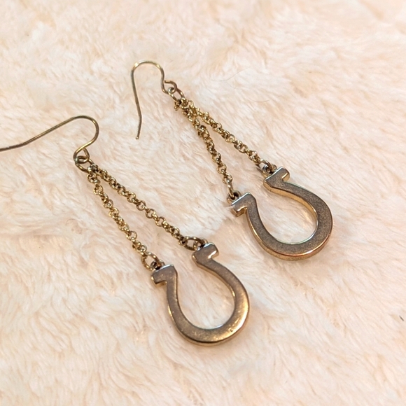 Vintage Goldtone Horseshoe Drop Pierced Earrings - Picture 2 of 5
